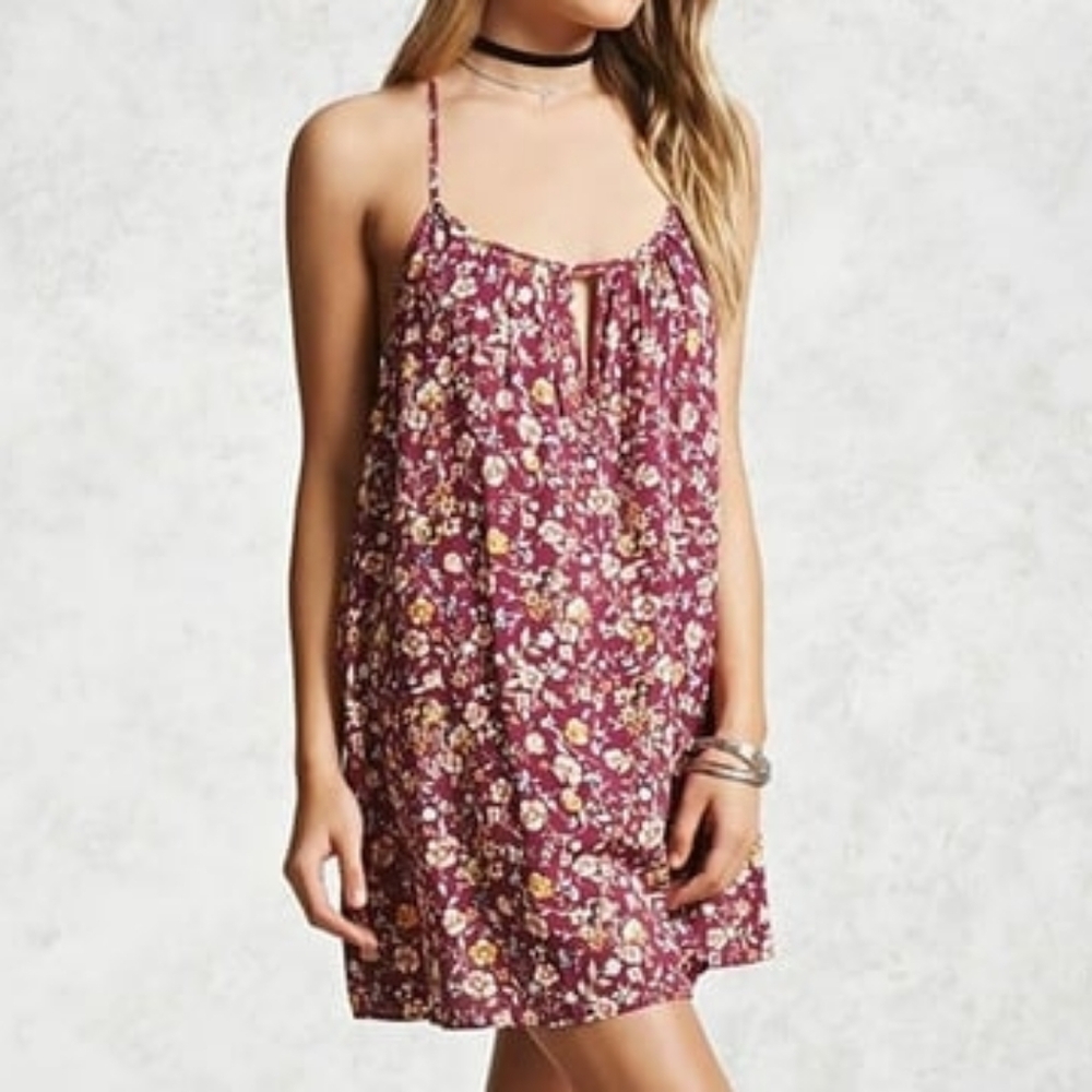 Forever 21 Plum Pink Floral Cami Summer Spring A-line Dress Sz M
